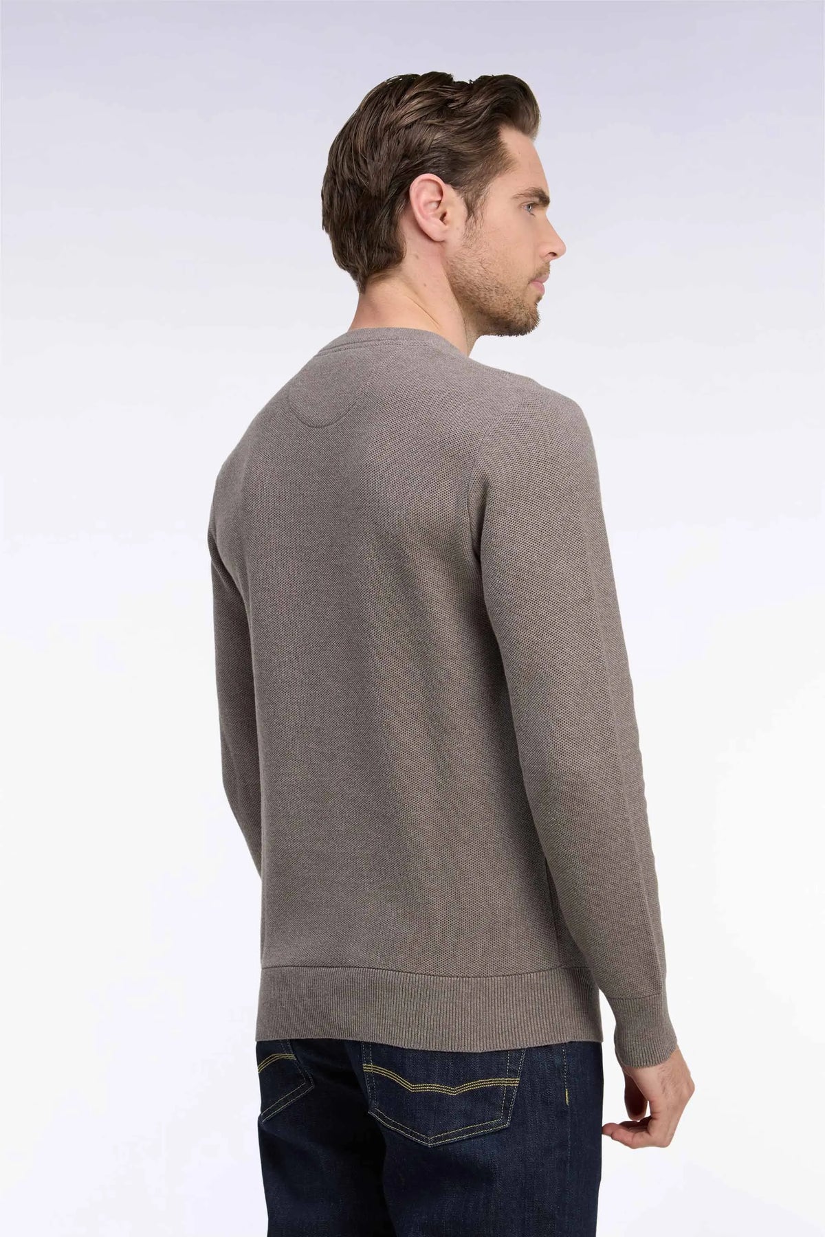 Eden Park 0 Men Grey Cotton Round-Neck Sweater with a Straight Cut SKU: H26MAIPU0005_GRM1 Image 04