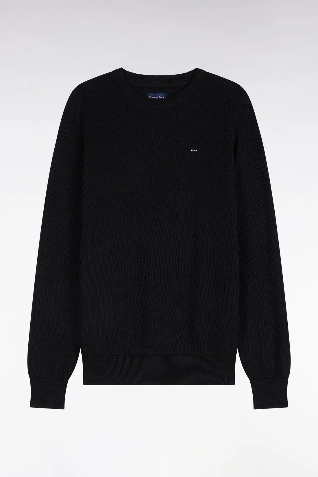 Eden Park 0 Men Straight-Cut Black Cotton Round-Neck Sweater SKU: H26MAIPU0005_NO Image 02