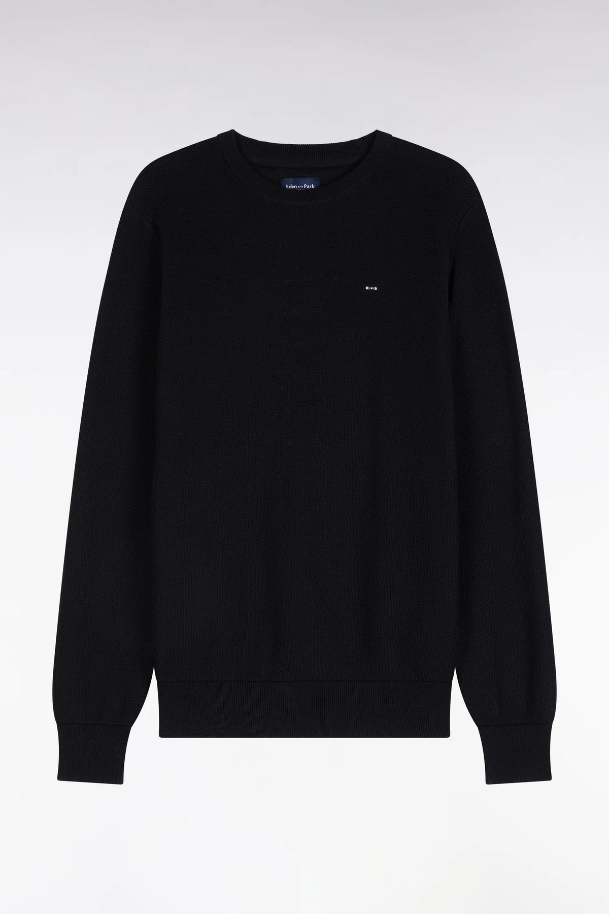 Eden Park 0 Men Straight-Cut Black Cotton Round-Neck Sweater SKU: H26MAIPU0005_NO Image 02