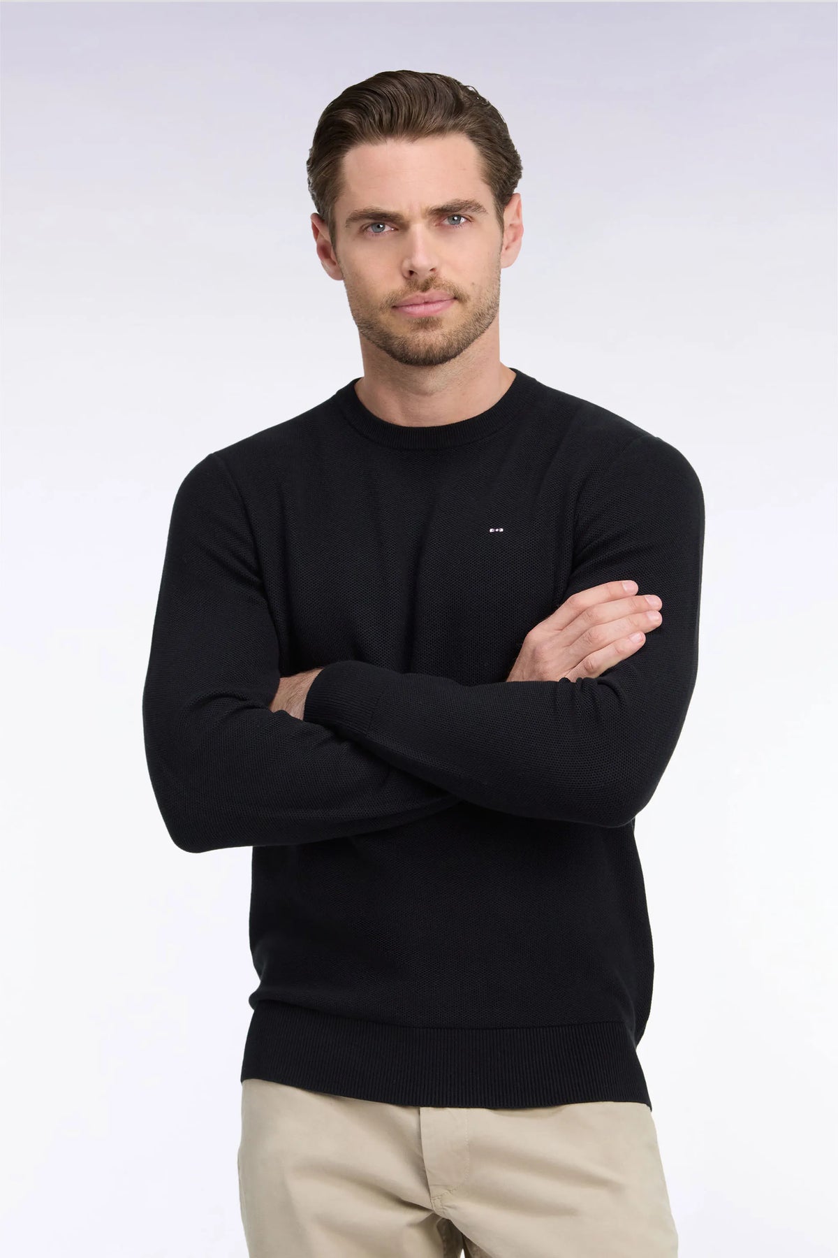 Eden Park 0 Men Straight-Cut Black Cotton Round-Neck Sweater SKU: H26MAIPU0005_NO Image 03