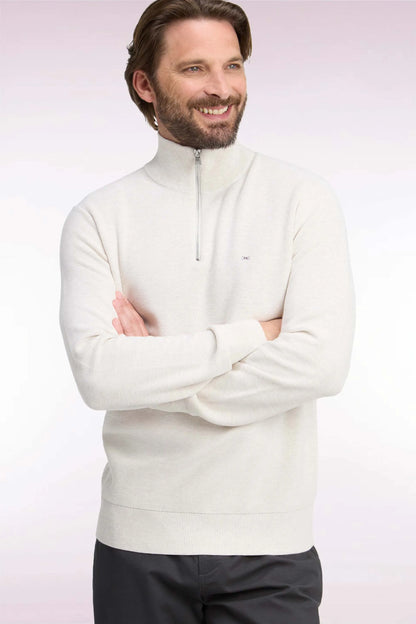 Eden Park 0 Men Straight-Cut Ecru Cotton Trucker Collar Sweater SKU: H26MAIPU0006_BEC15 Image 03