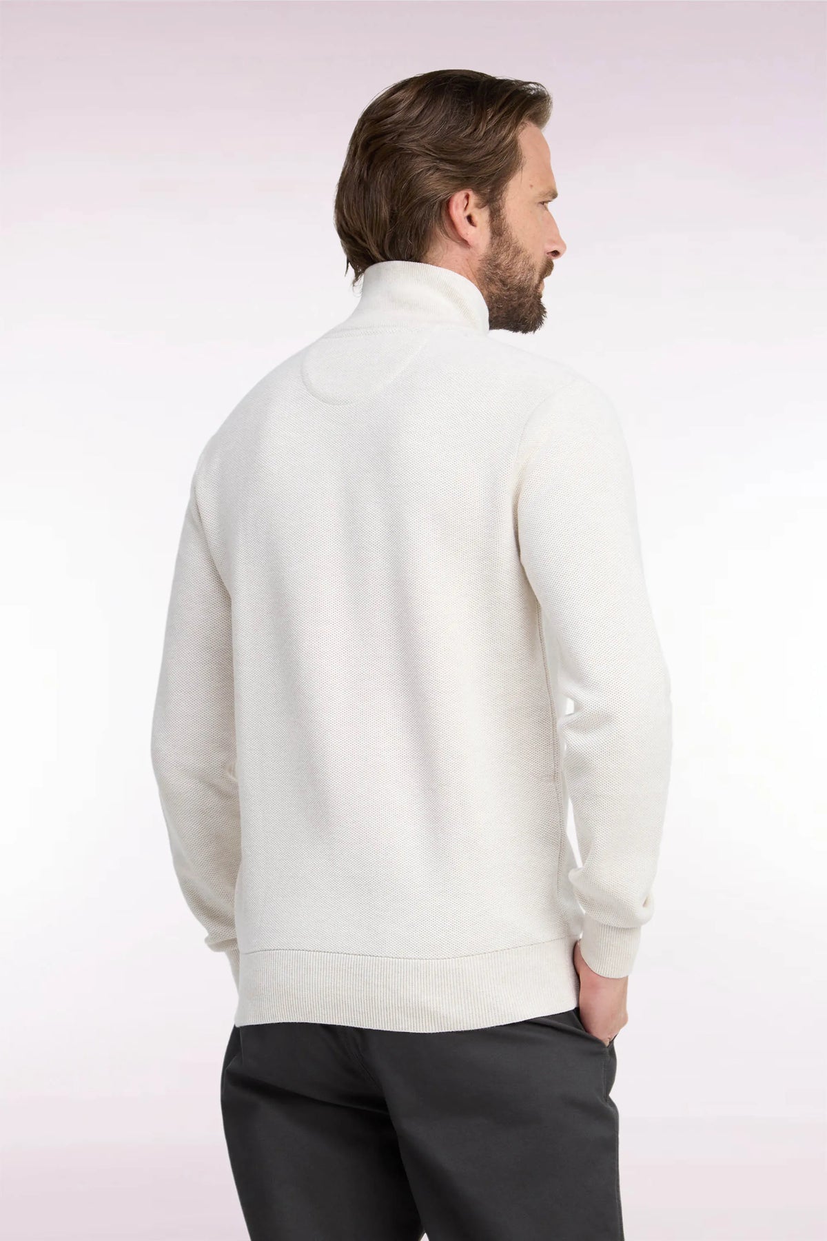 Eden Park 0 Men Straight-Cut Ecru Cotton Trucker Collar Sweater SKU: H26MAIPU0006_BEC15 Image 04