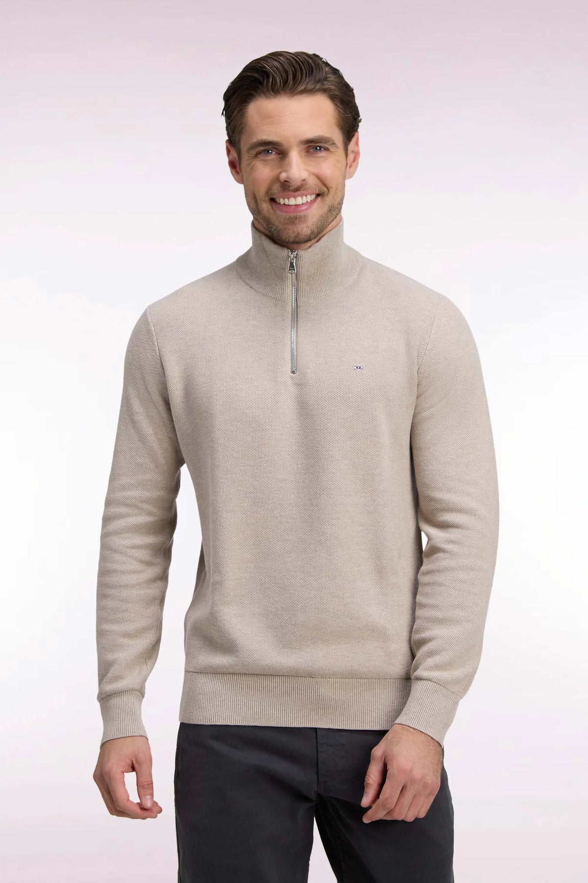 Eden Park 0 Men Straight-Cut Beige Cotton Trucker Collar Sweater SKU: H26MAIPU0006_BEM30 Image 01