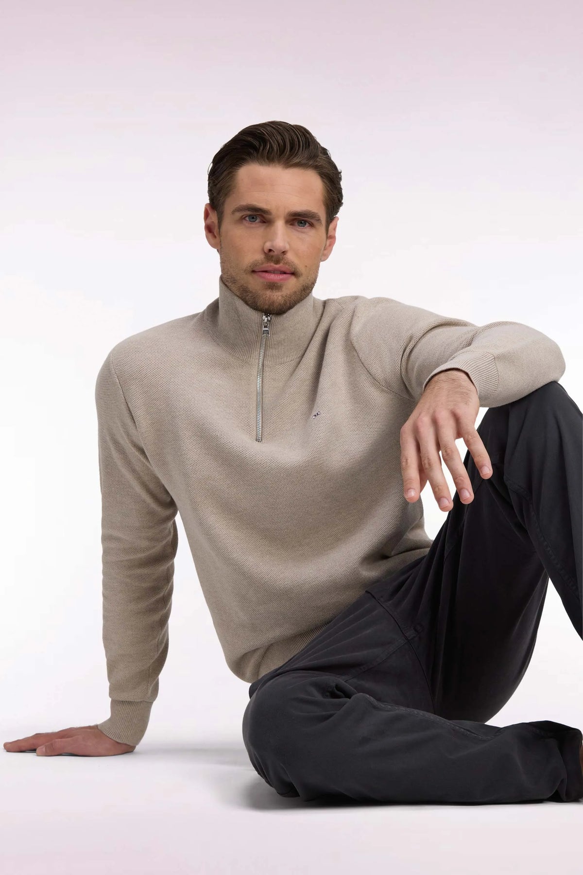Eden Park 0 Men Straight-Cut Beige Cotton Trucker Collar Sweater SKU: H26MAIPU0006_BEM30 Image 03