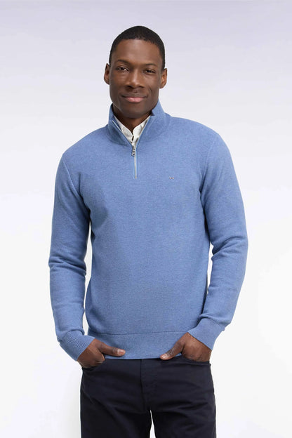Eden Park 0 Men Straight-Cut Blue Cotton Trucker Collar Sweater SKU: H26MAIPU0006_BLC8 Image 01