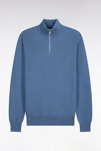 Eden Park 0 Men Straight-Cut Blue Cotton Trucker Collar Sweater SKU: H26MAIPU0006_BLC8 Image 02