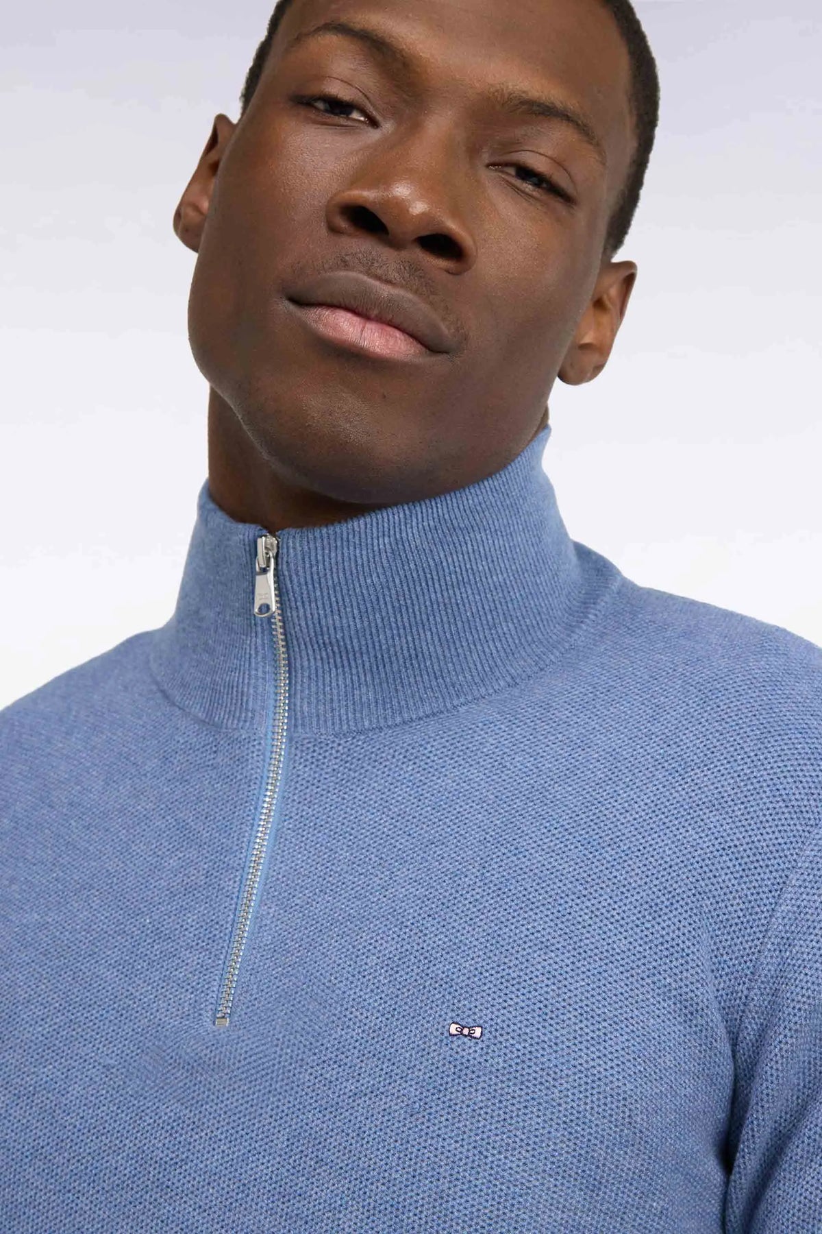 Eden Park 0 Men Straight-Cut Blue Cotton Trucker Collar Sweater SKU: H26MAIPU0006_BLC8 Image 06