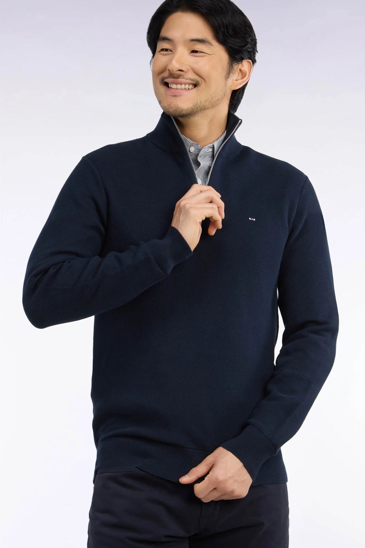 Eden Park 0 Men Straight-Cut Navy Cotton Trucker Collar Sweater SKU: H26MAIPU0006_BLF Image 03