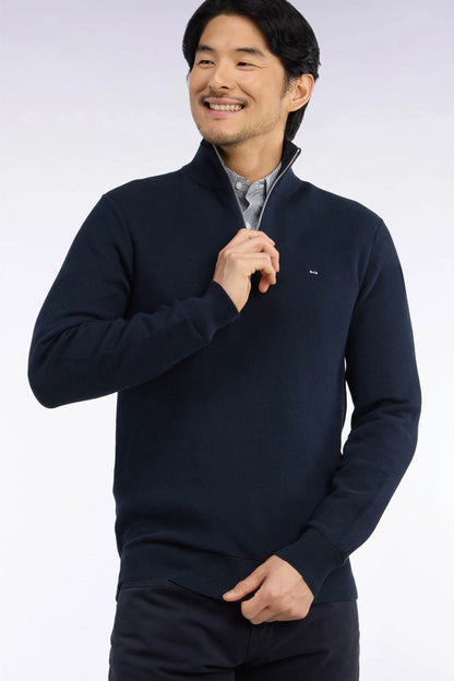 Eden Park 0 Men Straight-Cut Navy Cotton Trucker Collar Sweater SKU: H26MAIPU0006_BLF Image 03