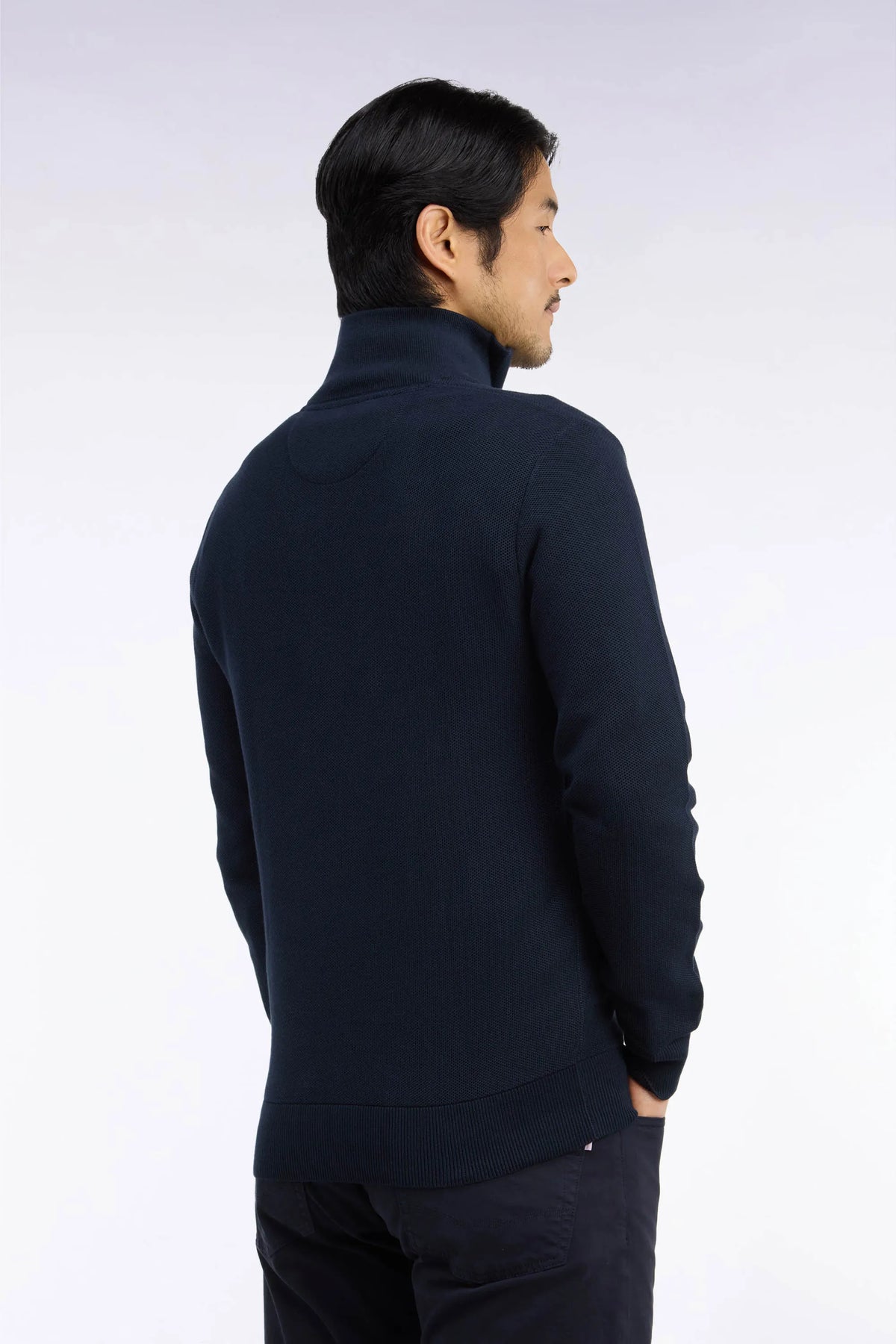 Eden Park 0 Men Straight-Cut Navy Cotton Trucker Collar Sweater SKU: H26MAIPU0006_BLF Image 04