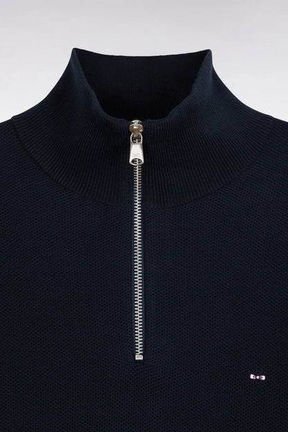 Eden Park 0 Men Straight-Cut Navy Cotton Trucker Collar Sweater SKU: H26MAIPU0006_BLF Image 05