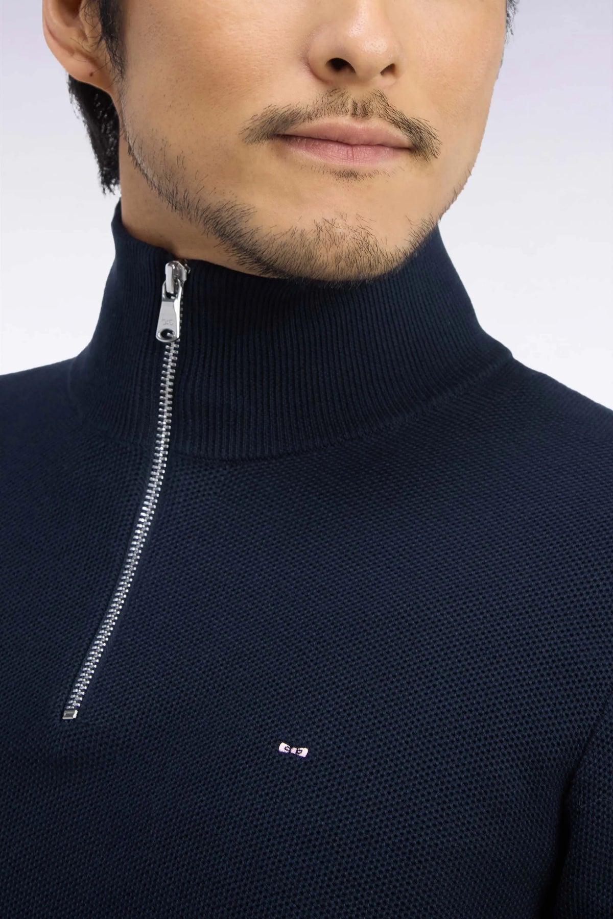 Eden Park 0 Men Straight-Cut Navy Cotton Trucker Collar Sweater SKU: H26MAIPU0006_BLF Image 06