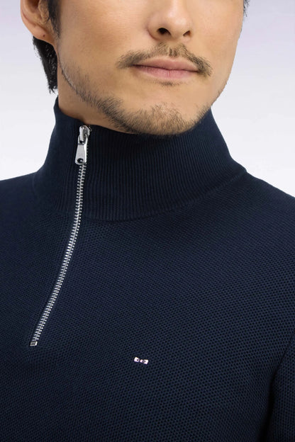 Eden Park 0 Men Straight-Cut Navy Cotton Trucker Collar Sweater SKU: H26MAIPU0006_BLF Image 06