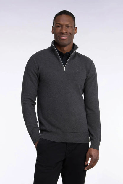 Eden Park 0 Men Straight-Cut Dark Grey Cotton Trucker Collar Sweater SKU: H26MAIPU0006_GRF7 Image 01
