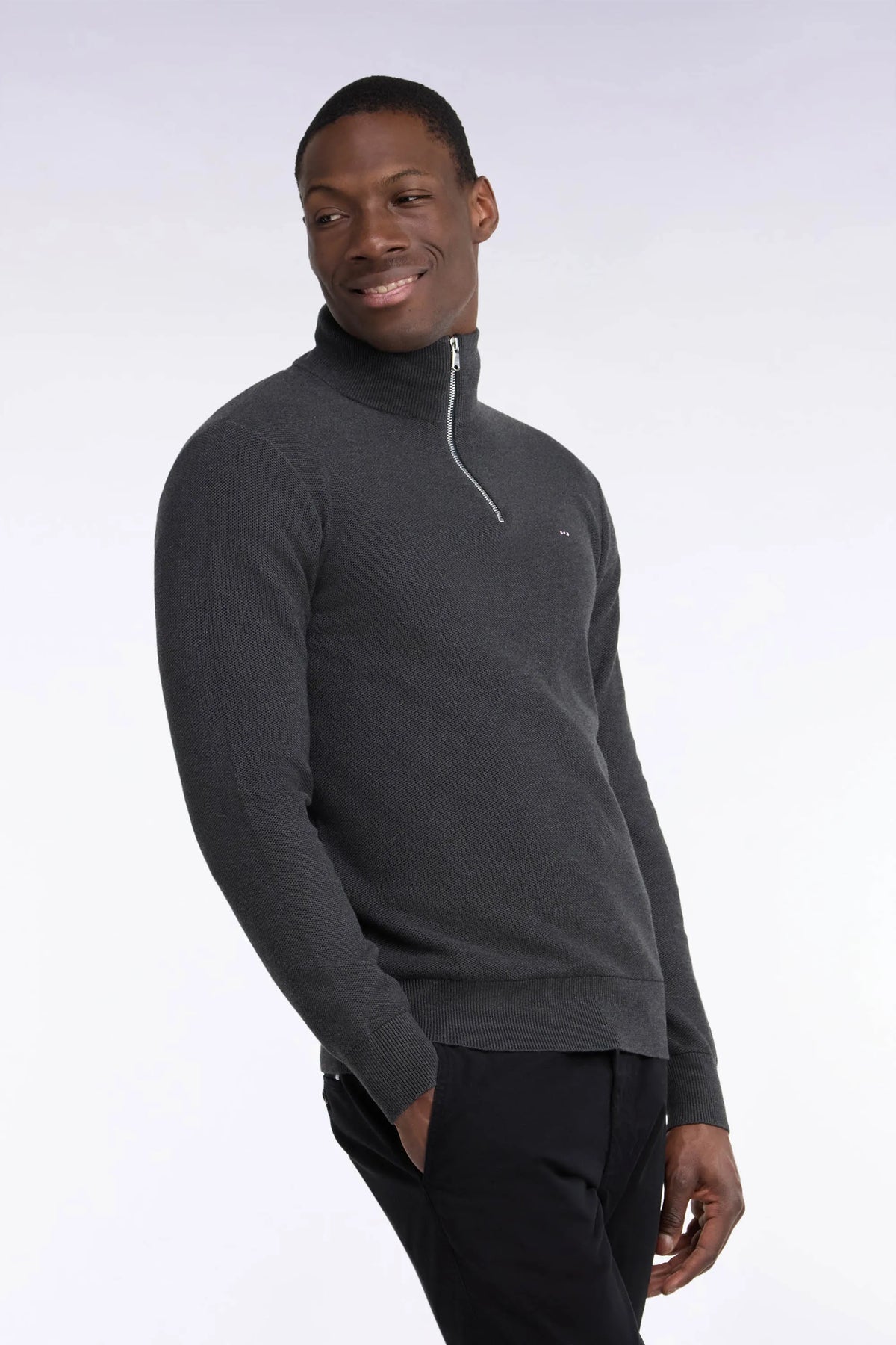 Eden Park 0 Men Straight-Cut Dark Grey Cotton Trucker Collar Sweater SKU: H26MAIPU0006_GRF7 Image 03