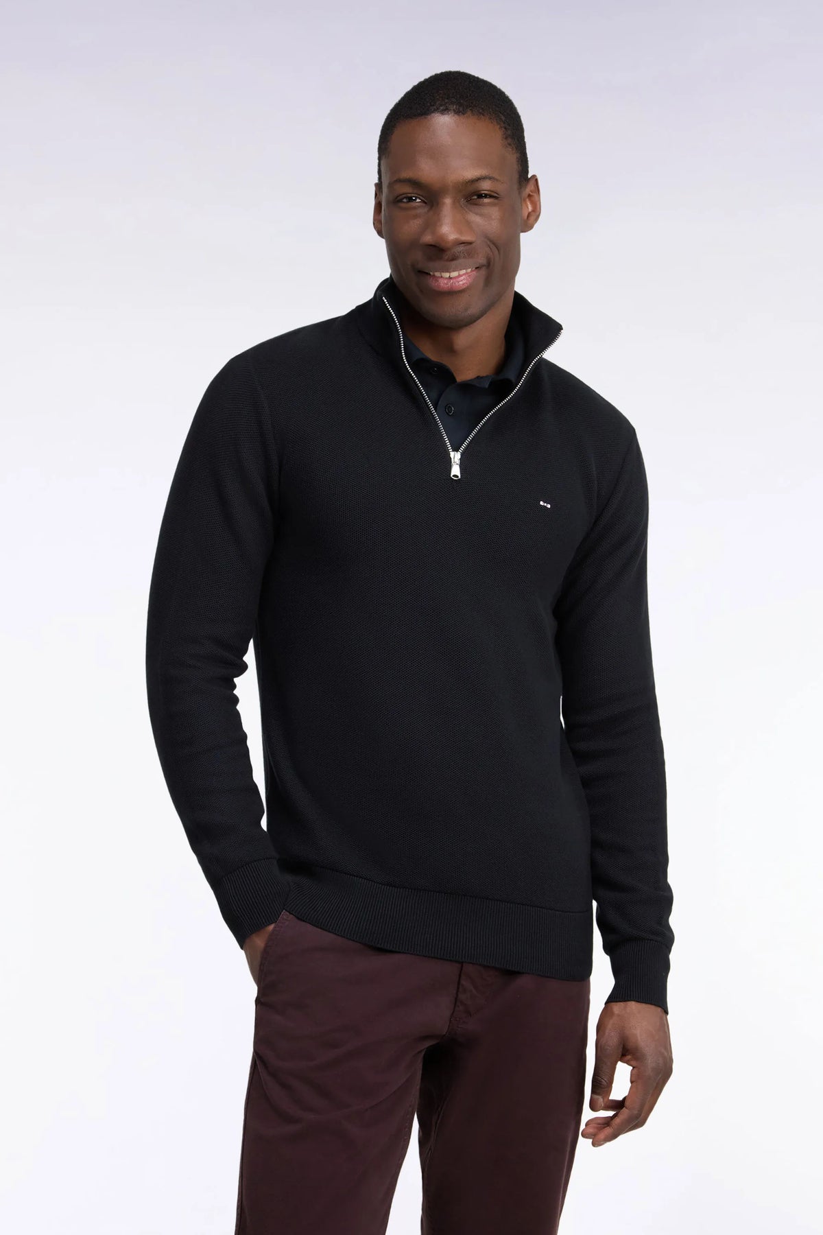 Eden Park 0 Men Straight-Cut Black Cotton Trucker Collar Sweater SKU: H26MAIPU0006_NO Image 01