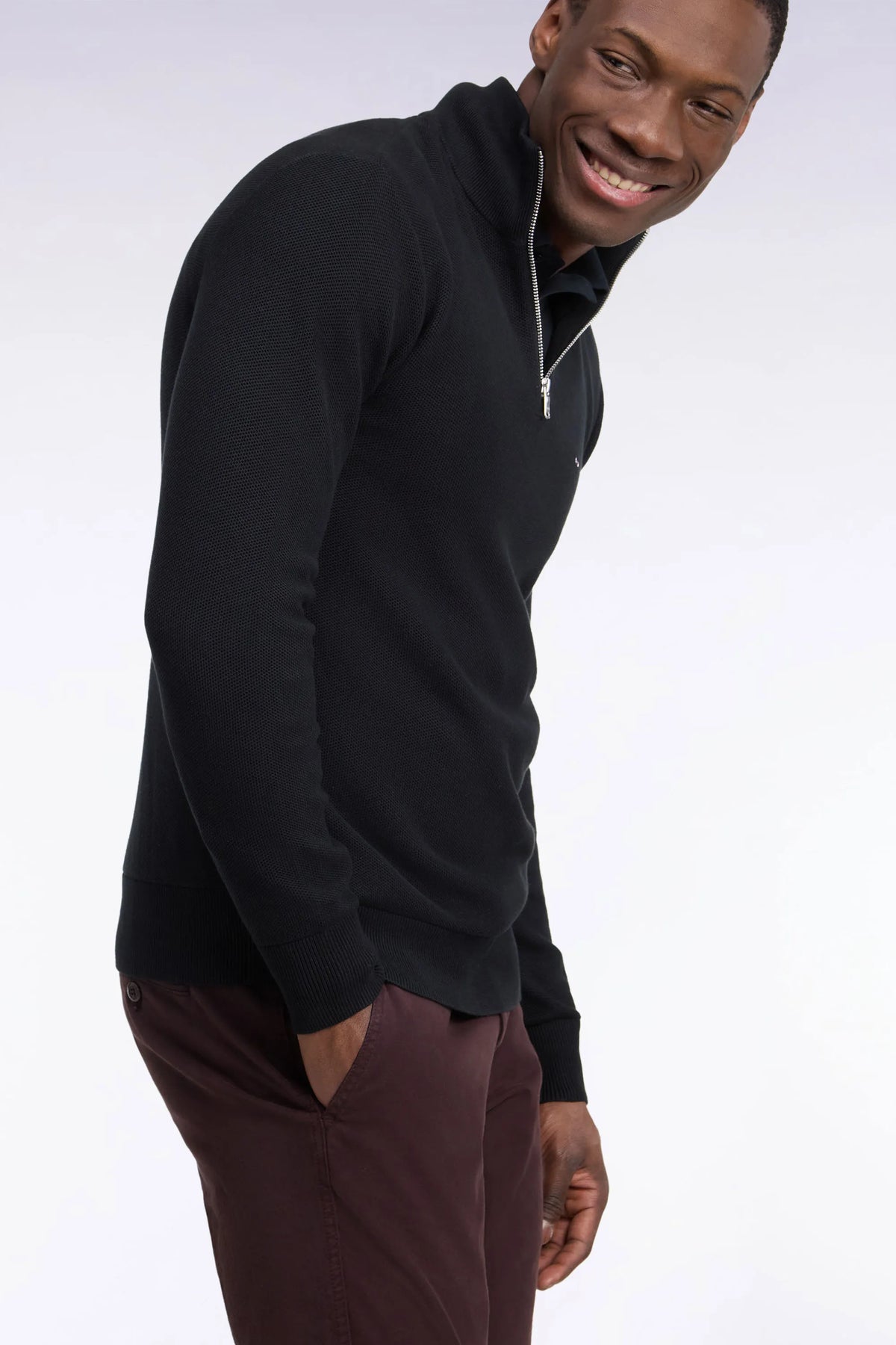 Eden Park 0 Men Straight-Cut Black Cotton Trucker Collar Sweater SKU: H26MAIPU0006_NO Image 03
