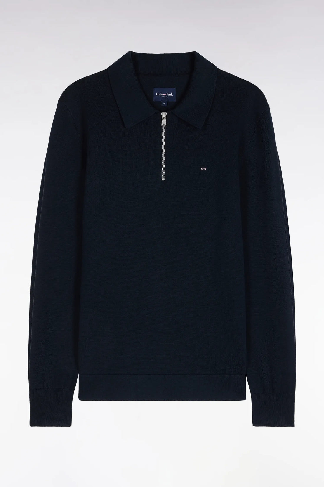 Eden Park 0 Men Straight-Cut Navy Navy Cotton and Viscose Zip-Up Polo Collar Sweater SKU: H26MAIPU0040_BLF Image 02