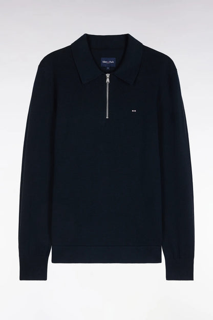 Eden Park 0 Men Straight-Cut Navy Navy Cotton and Viscose Zip-Up Polo Collar Sweater SKU: H26MAIPU0040_BLF Image 02