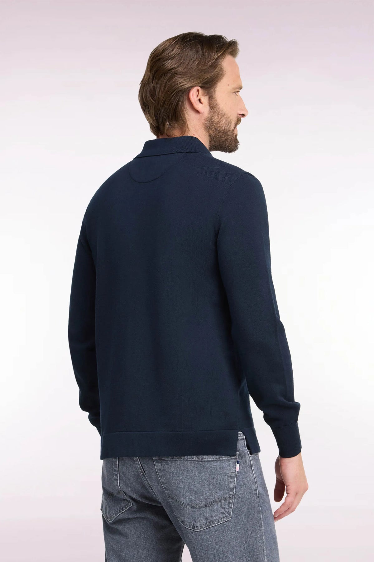 Eden Park 0 Men Straight-Cut Navy Navy Cotton and Viscose Zip-Up Polo Collar Sweater SKU: H26MAIPU0040_BLF Image 04
