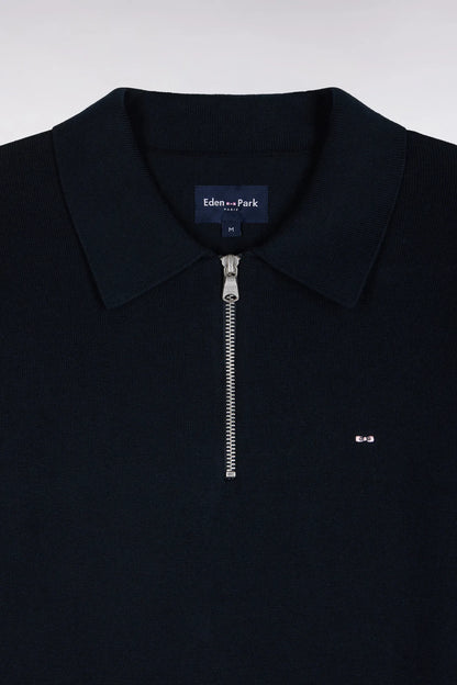 Eden Park 0 Men Straight-Cut Navy Navy Cotton and Viscose Zip-Up Polo Collar Sweater SKU: H26MAIPU0040_BLF Image 05