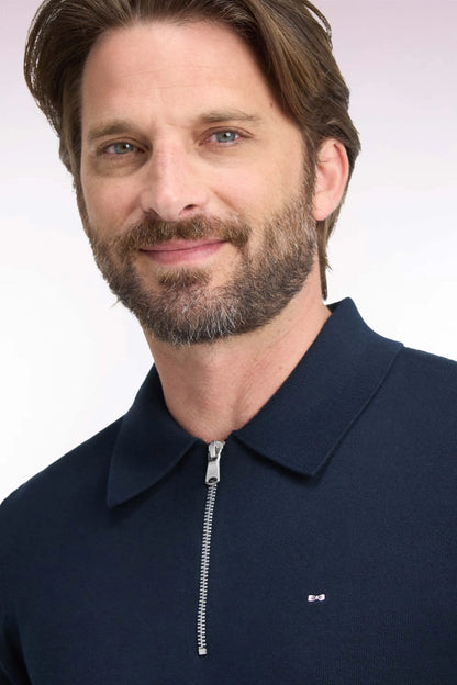 Eden Park 0 Men Straight-Cut Navy Navy Cotton and Viscose Zip-Up Polo Collar Sweater SKU: H26MAIPU0040_BLF Image 06