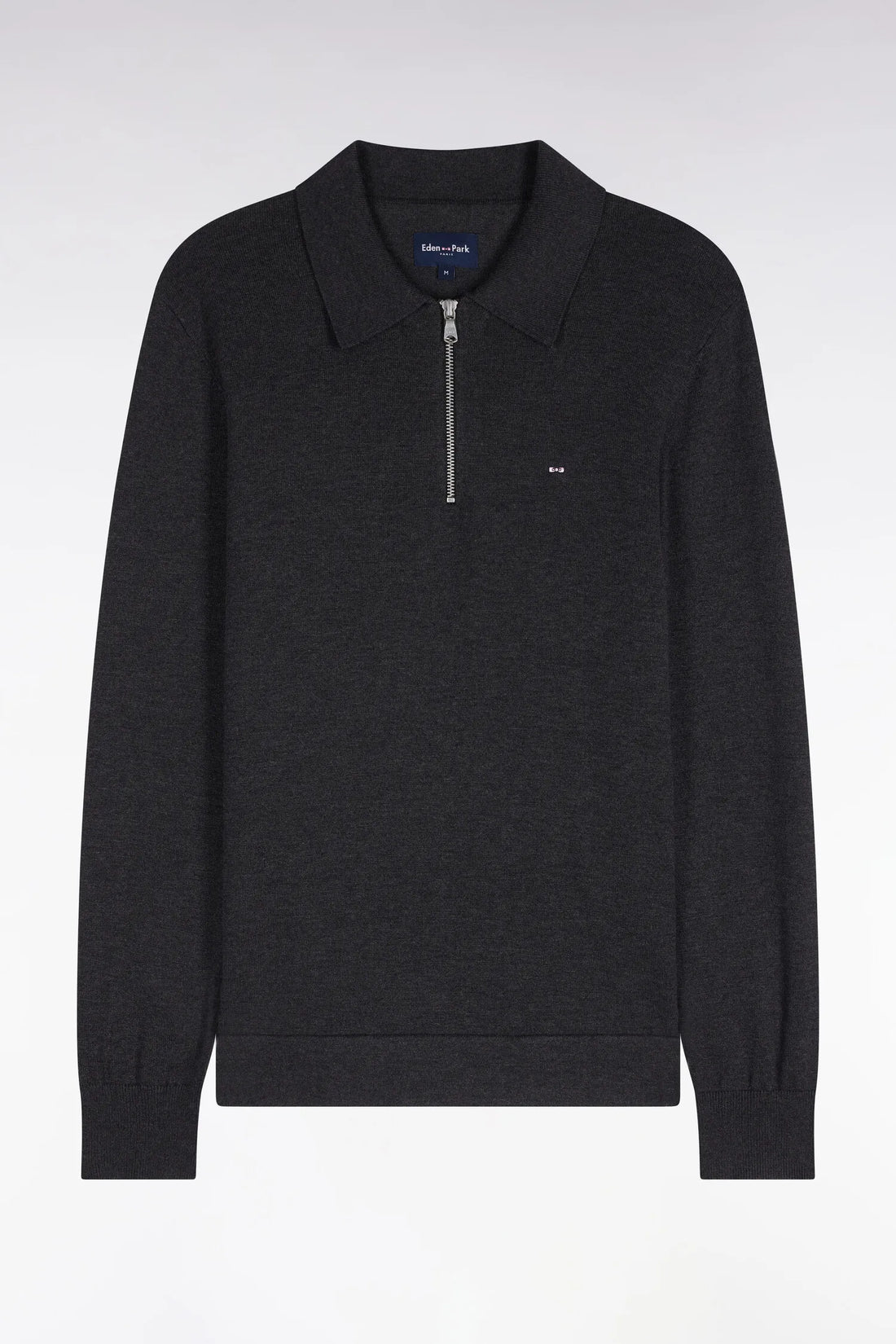 Eden Park 0 Men Straight-Cut Dark Grey Cotton and Viscose Zip-Up Polo Collar Sweater SKU: H26MAIPU0040_GRF11 Image 02