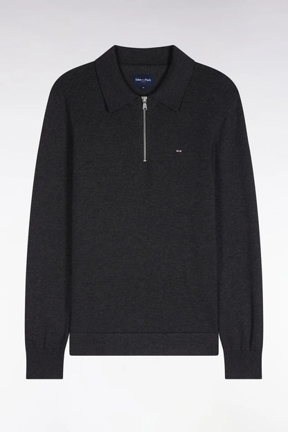 Eden Park 0 Men Straight-Cut Dark Grey Cotton and Viscose Zip-Up Polo Collar Sweater SKU: H26MAIPU0040_GRF11 Image 02