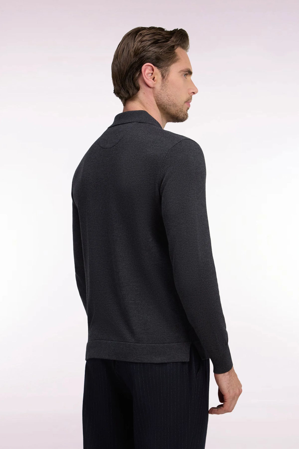 Eden Park 0 Men Straight-Cut Dark Grey Cotton and Viscose Zip-Up Polo Collar Sweater SKU: H26MAIPU0040_GRF11 Image 04