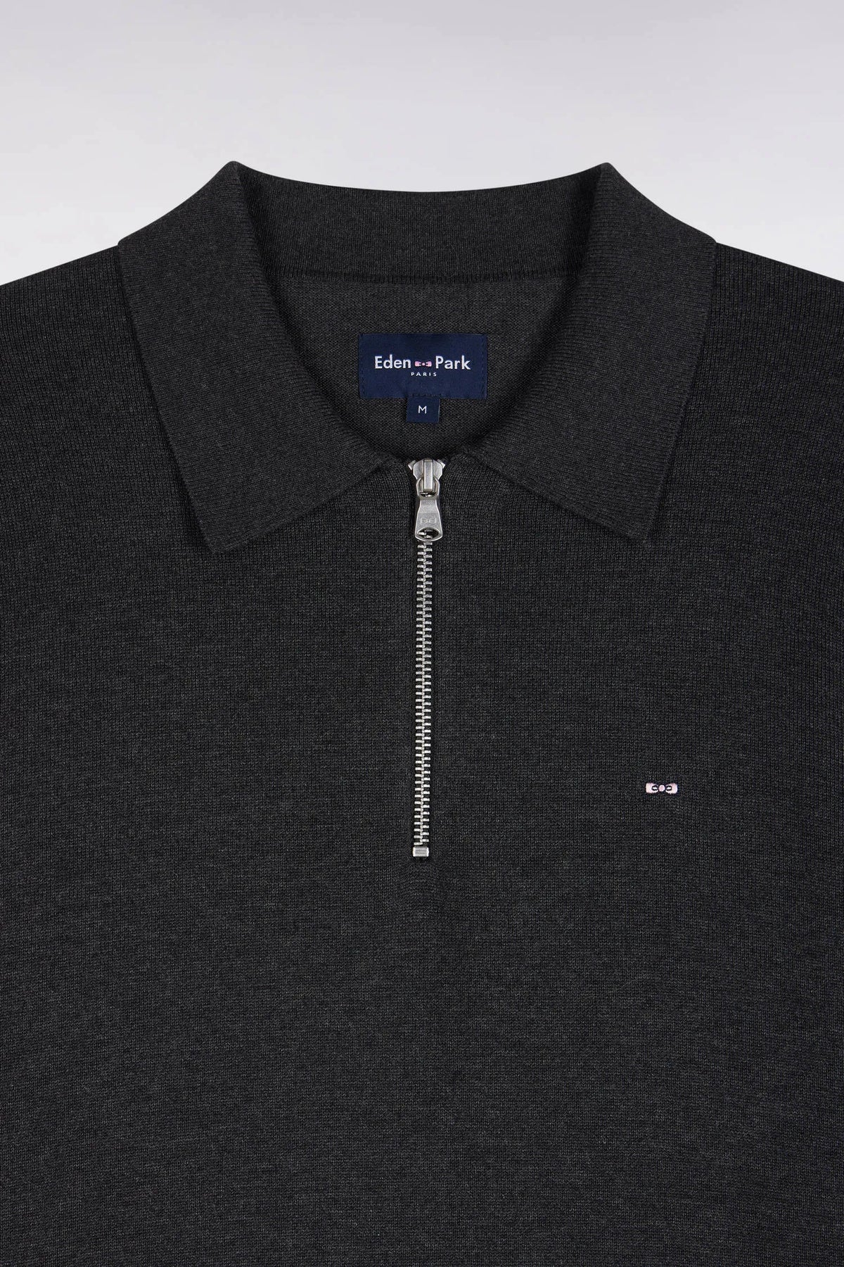 Eden Park 0 Men Straight-Cut Dark Grey Cotton and Viscose Zip-Up Polo Collar Sweater SKU: H26MAIPU0040_GRF11 Image 05