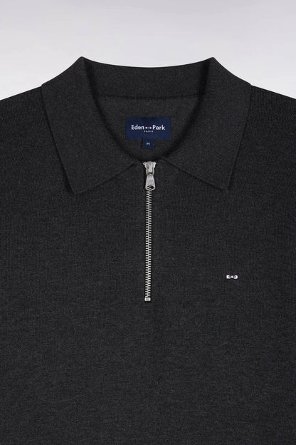 Eden Park 0 Men Straight-Cut Dark Grey Cotton and Viscose Zip-Up Polo Collar Sweater SKU: H26MAIPU0040_GRF11 Image 05
