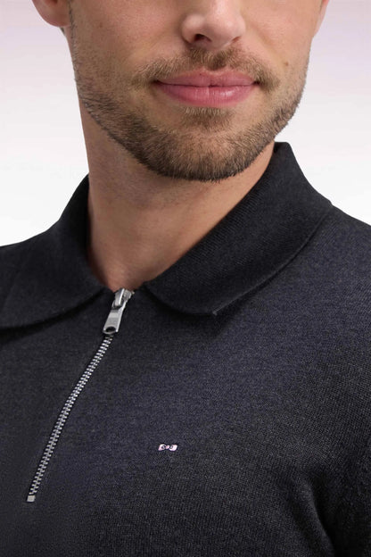 Eden Park 0 Men Straight-Cut Dark Grey Cotton and Viscose Zip-Up Polo Collar Sweater SKU: H26MAIPU0040_GRF11 Image 06