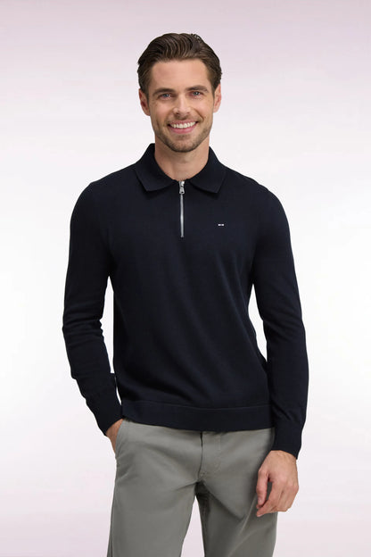 Eden Park 0 Men Straight-Cut Black Cotton and Viscose Zip-Up Polo Collar Sweater SKU: H26MAIPU0040_NO Image 01