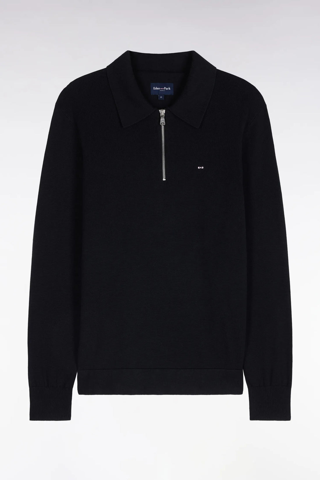 Eden Park 0 Men Straight-Cut Black Cotton and Viscose Zip-Up Polo Collar Sweater SKU: H26MAIPU0040_NO Image 02