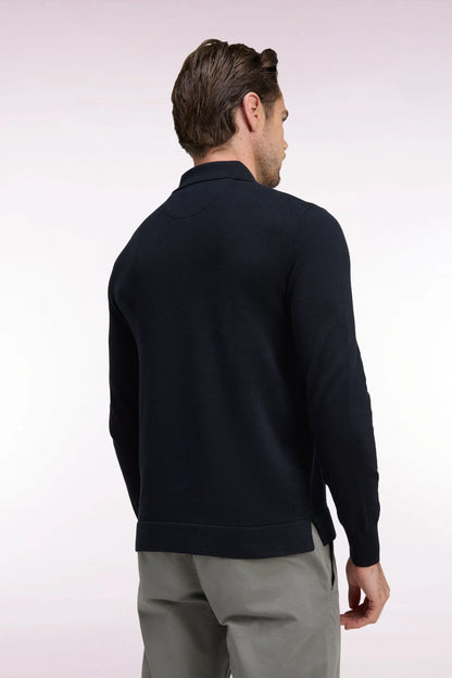 Eden Park 0 Men Straight-Cut Black Cotton and Viscose Zip-Up Polo Collar Sweater SKU: H26MAIPU0040_NO Image 04