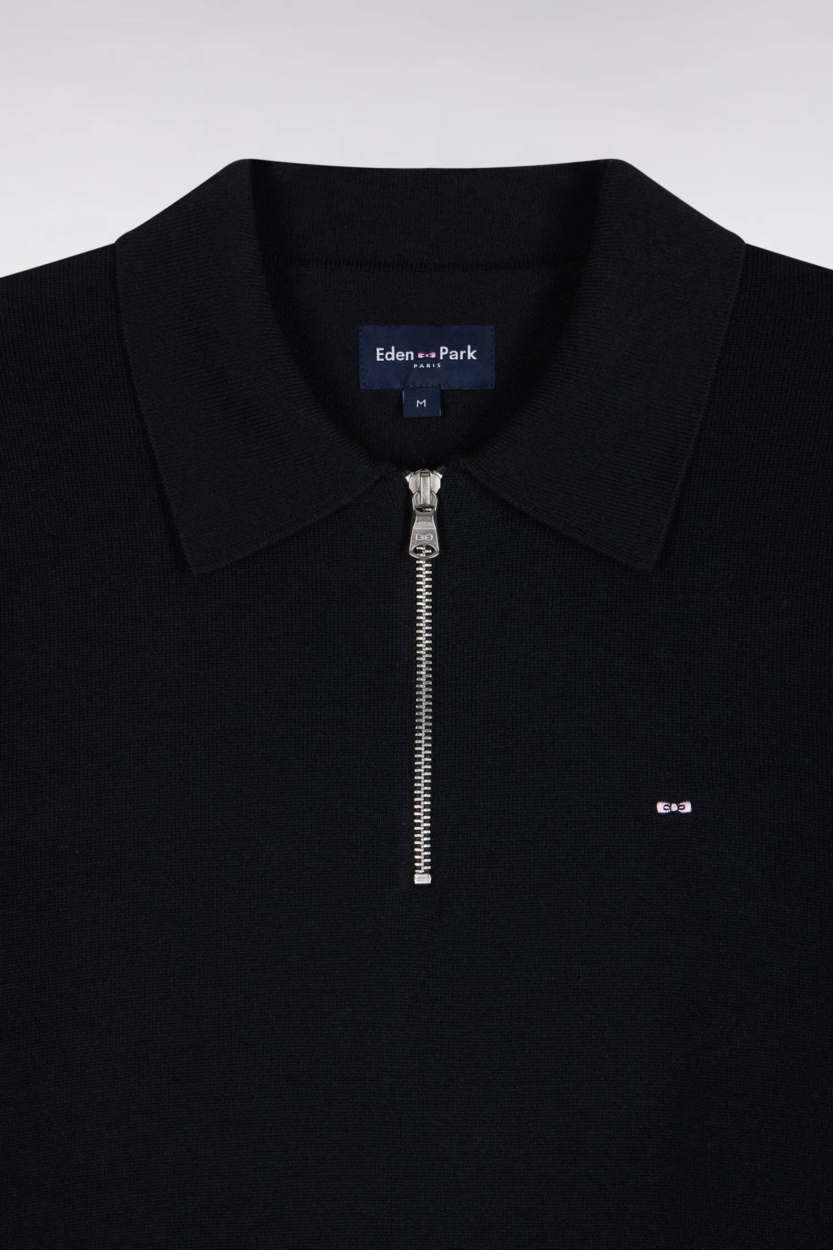 Eden Park 0 Men Straight-Cut Black Cotton and Viscose Zip-Up Polo Collar Sweater SKU: H26MAIPU0040_NO Image 05