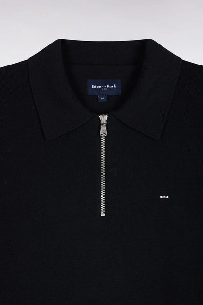 Eden Park 0 Men Straight-Cut Black Cotton and Viscose Zip-Up Polo Collar Sweater SKU: H26MAIPU0040_NO Image 05