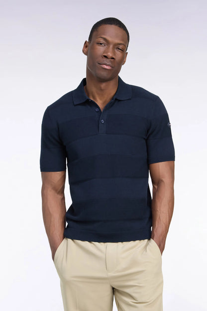 Eden Park 0 Men Short-Sleeved Golf Sweater with Polo Collar in Cotton and Navy Viscose with a Straight Cut SKU: H26MAIPU0067_BLF Image 01