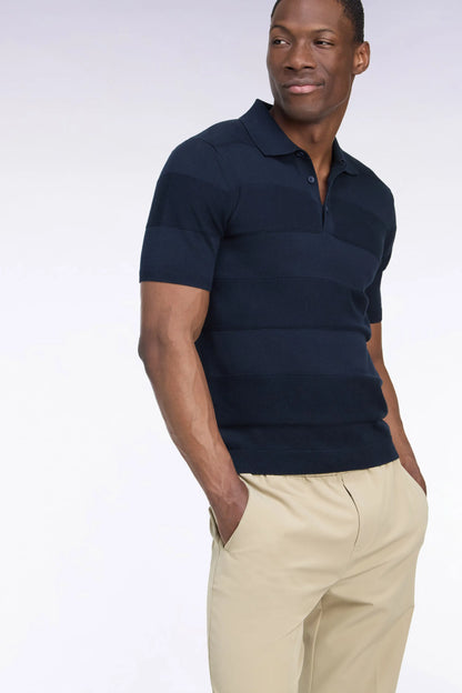 Eden Park 0 Men Short-Sleeved Golf Sweater with Polo Collar in Cotton and Navy Viscose with a Straight Cut SKU: H26MAIPU0067_BLF Image 03