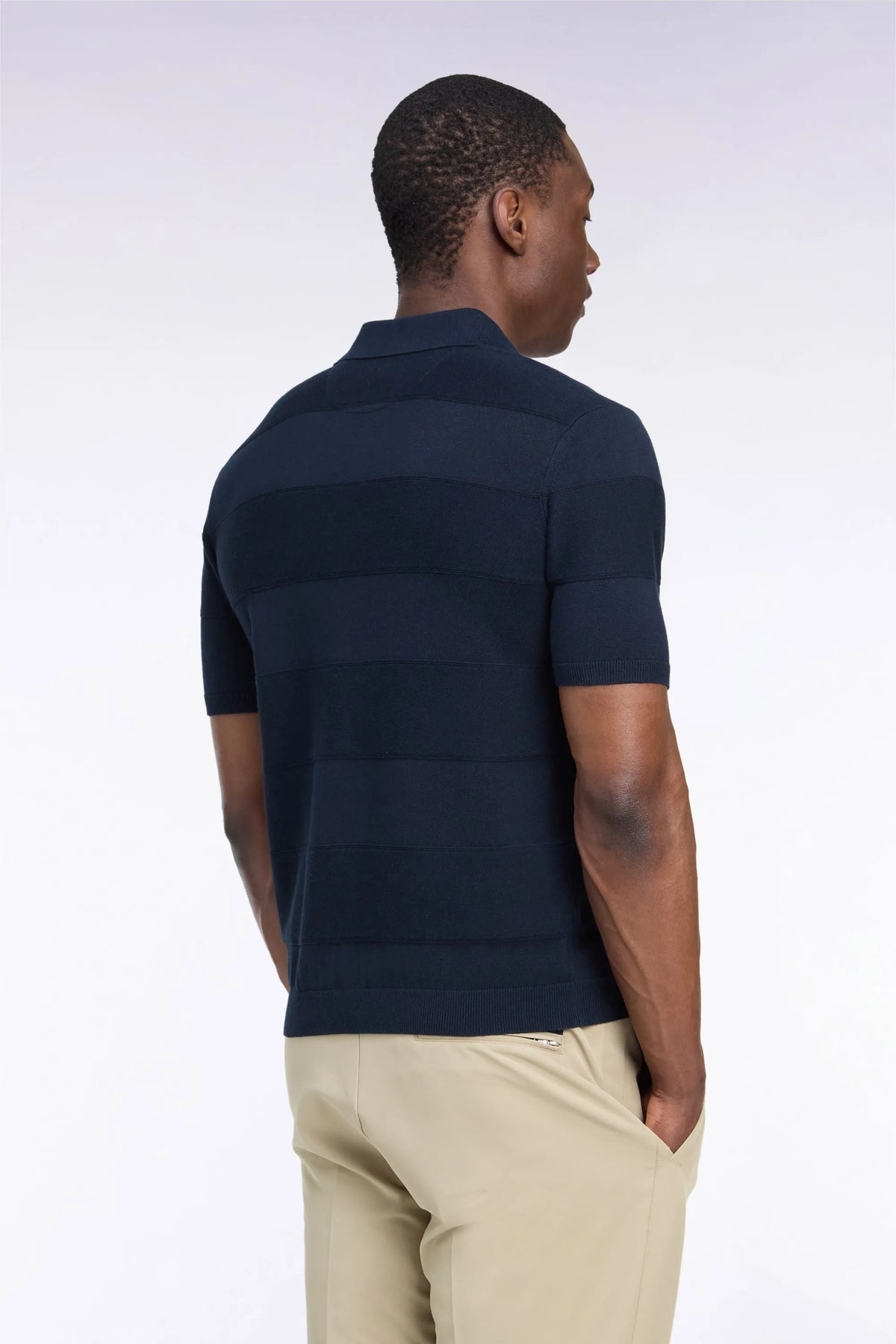 Eden Park 0 Men Short-Sleeved Golf Sweater with Polo Collar in Cotton and Navy Viscose with a Straight Cut SKU: H26MAIPU0067_BLF Image 04