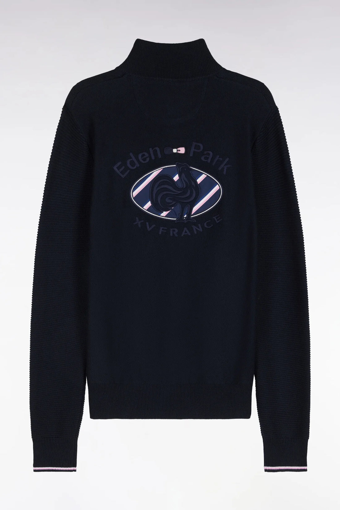 Eden Park 0 Men Sweater with Zipped High Neck in Navy Cotton Embroidery Xv De France Regular Fit SKU: H26MAIPU0083_BLF Image 02