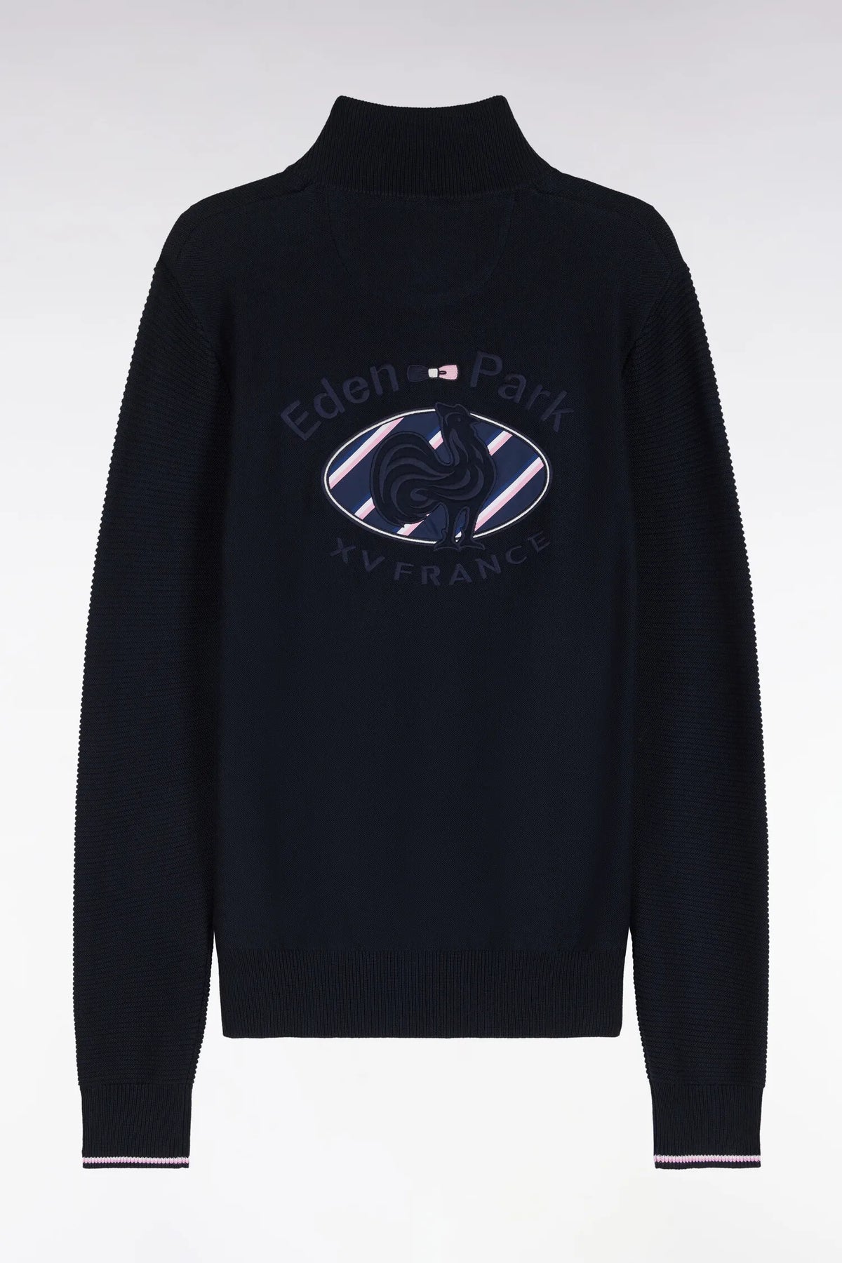 Eden Park 0 Men Sweater with Zipped High Neck in Navy Cotton Embroidery Xv De France Regular Fit SKU: H26MAIPU0083_BLF Image 02