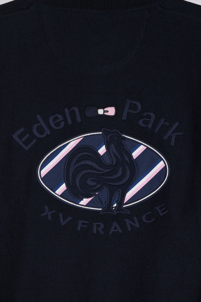 Eden Park 0 Men Sweater with Zipped High Neck in Navy Cotton Embroidery Xv De France Regular Fit SKU: H26MAIPU0083_BLF Image 05