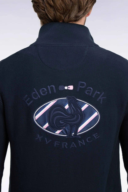 Eden Park 0 Men Sweater with Zipped High Neck in Navy Cotton Embroidery Xv De France Regular Fit SKU: H26MAIPU0083_BLF Image 06