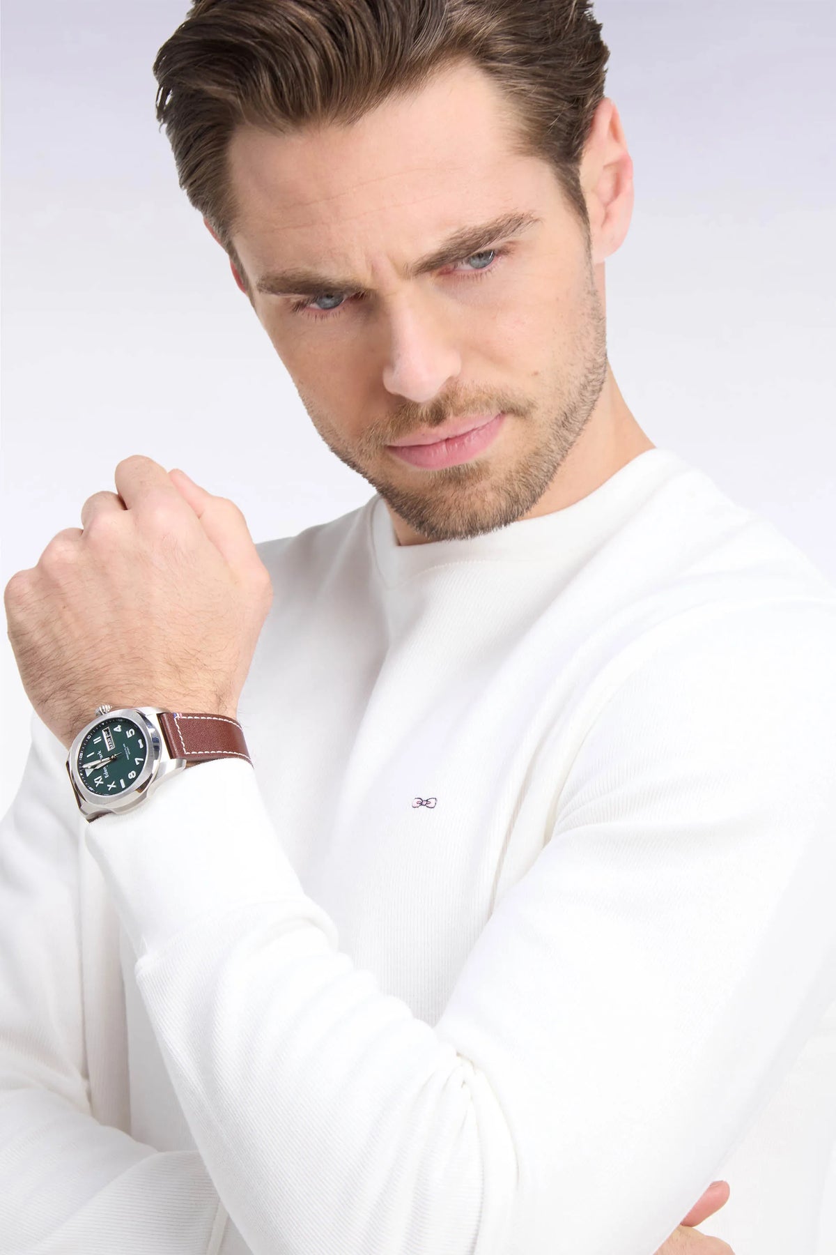 Eden Park 0 Men Straight-Cut Ecru Cotton Fleece Crewneck Sweatshirt SKU: H26MAISW0001_BEC15 Image 06