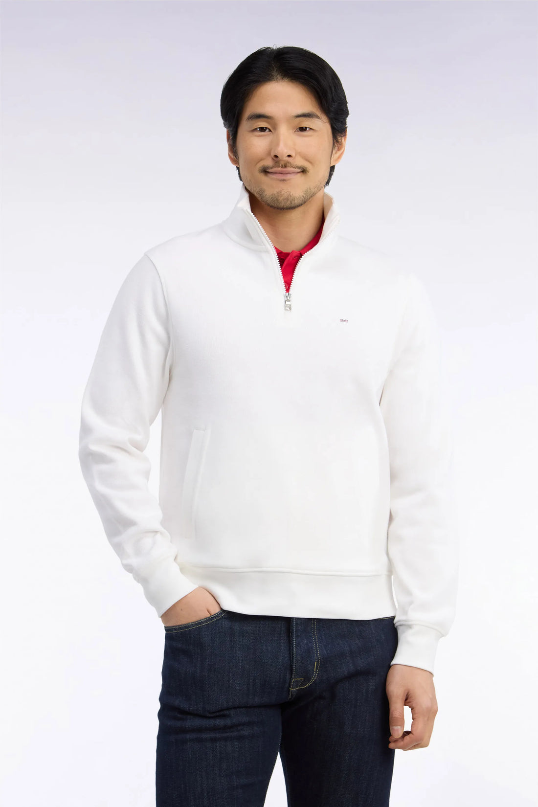 Eden Park 0 Men Straight-Cut Ecru Cotton Fleece Trucker Collar Sweatshirt SKU: H26MAISW0002_BEC15 Image 01