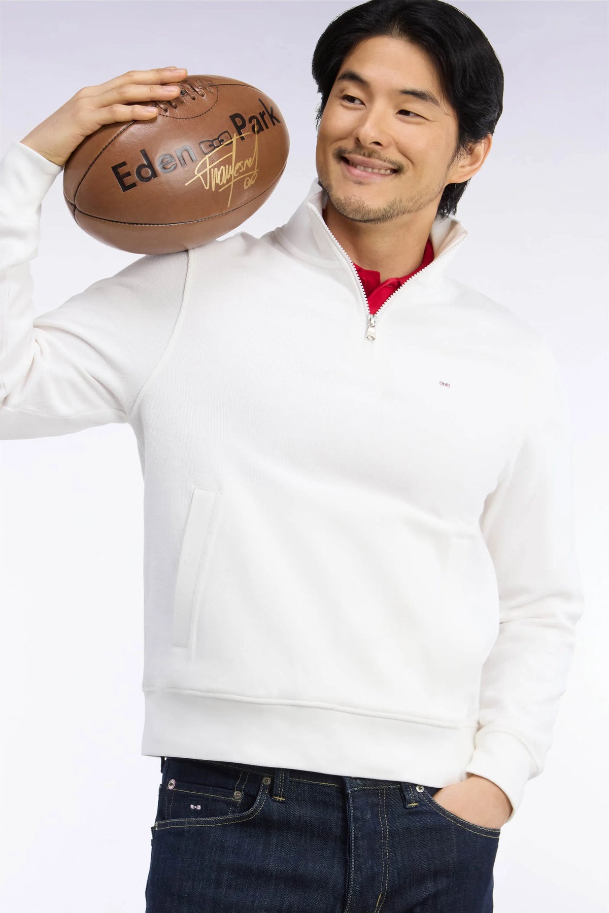 Eden Park 0 Men Straight-Cut Ecru Cotton Fleece Trucker Collar Sweatshirt SKU: H26MAISW0002_BEC15 Image 03