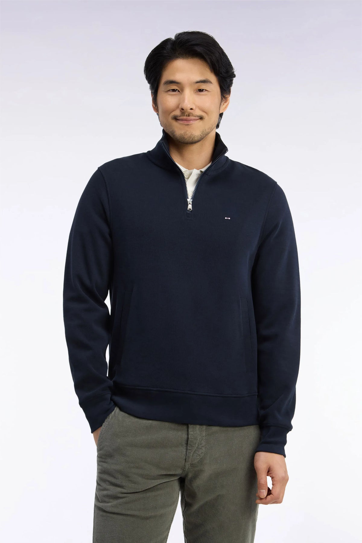 Eden Park 0 Men Straight-Cut Navy Cotton Fleece Trucker Collar Sweatshirt SKU: H26MAISW0002_BLF Image 01