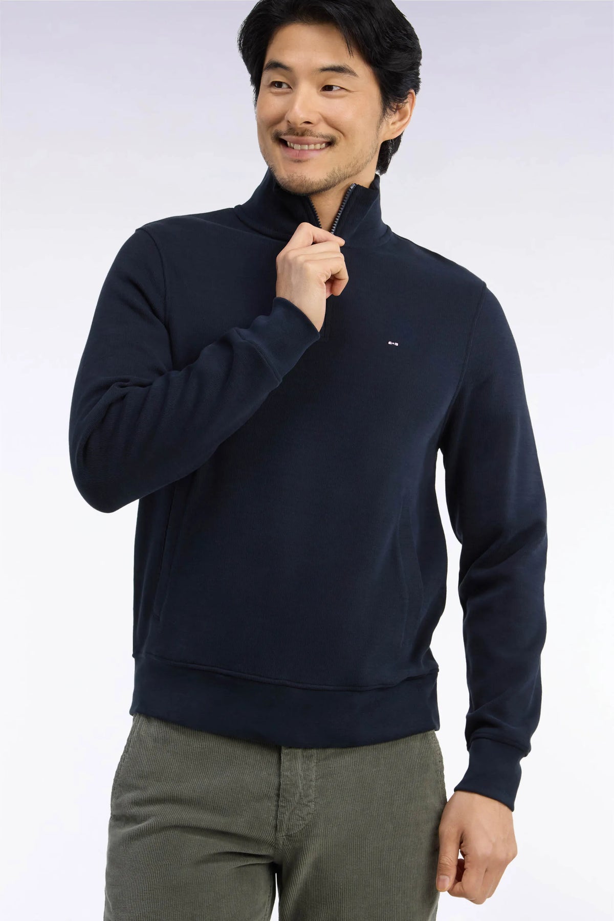 Eden Park 0 Men Straight-Cut Navy Cotton Fleece Trucker Collar Sweatshirt SKU: H26MAISW0002_BLF Image 03