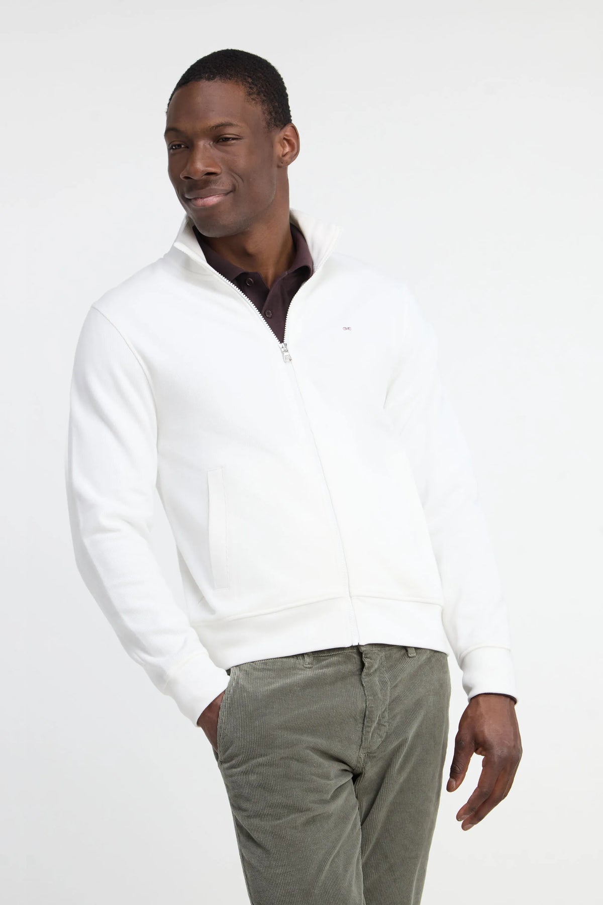 Eden Park 0 Men Straight-Cut Ecru Cotton Fleece Zip-Up Sweatshirt SKU: H26MAISW0003_BEC15 Image 03